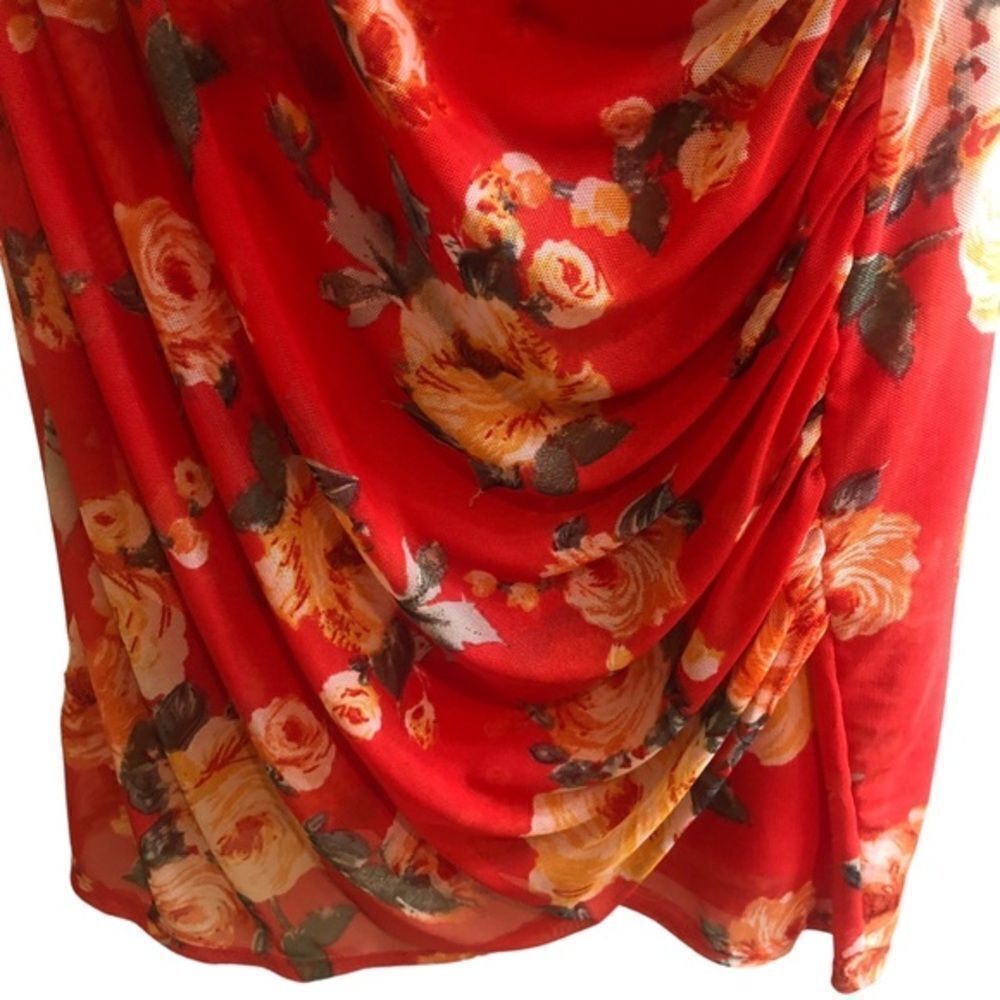 Floral Sheer Overlay Sleeveless Ruched Hem Slip Dress - Picture 4 of 7